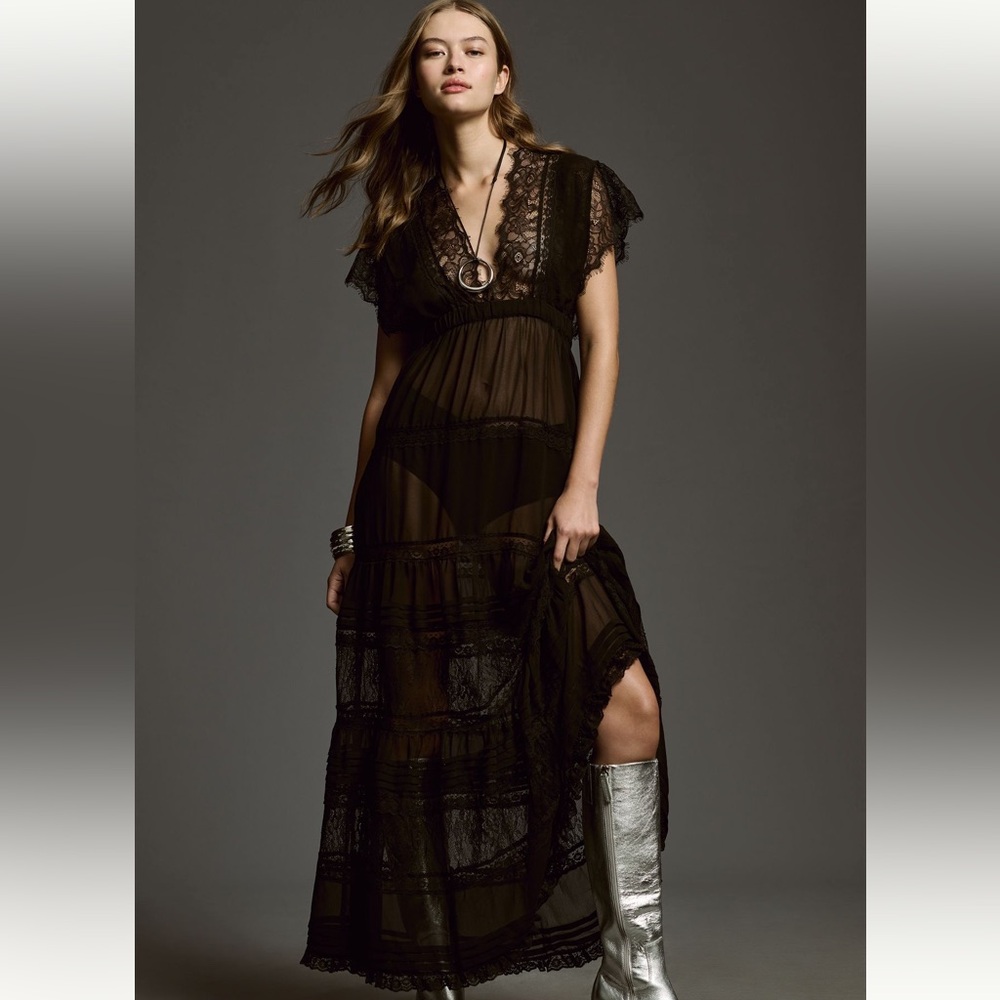 Black Sheer Lace Maxi Dress